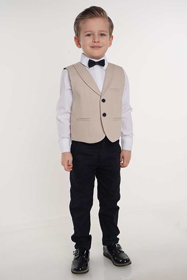 Beige Two-Button Boy Tuxedo Suit - 2