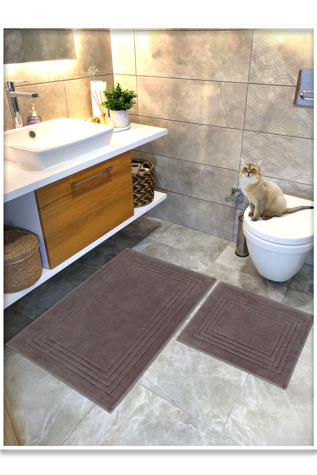 %100 Pamuk Dokuma Banyo Paspas Seti, Banyo Halısı Vera 2 Li Set 60x100 - 60x50 - 1
