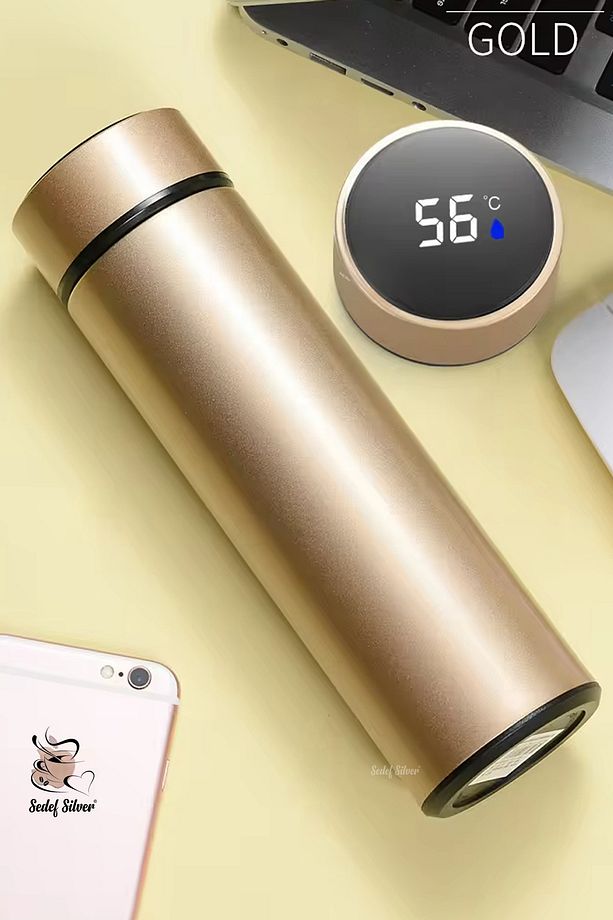 Kapağı Dereceli 450 mL Çelik Termos - Ofis, Kamp, Öğrenci, Küçük Termos Bardak - 1
