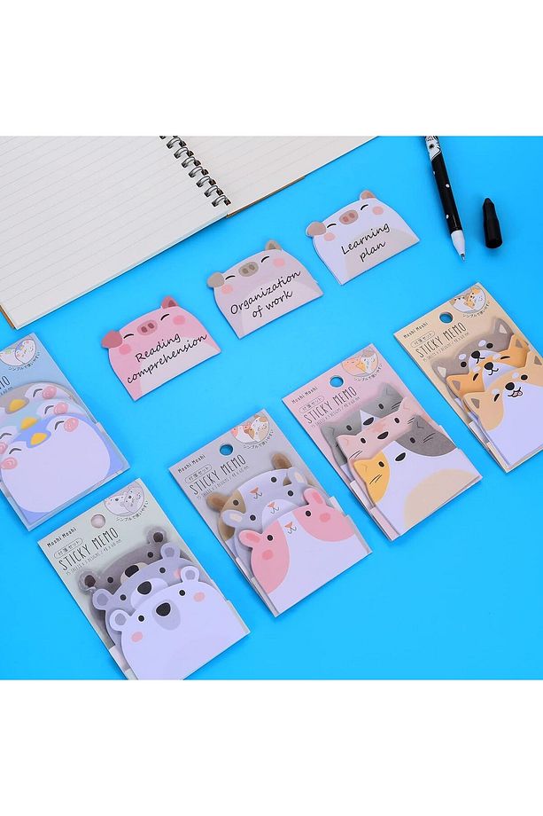 4 Adet (180 syf) Sevimli Hayvan Model Yapışkanlı Notlar, Post-it - 2