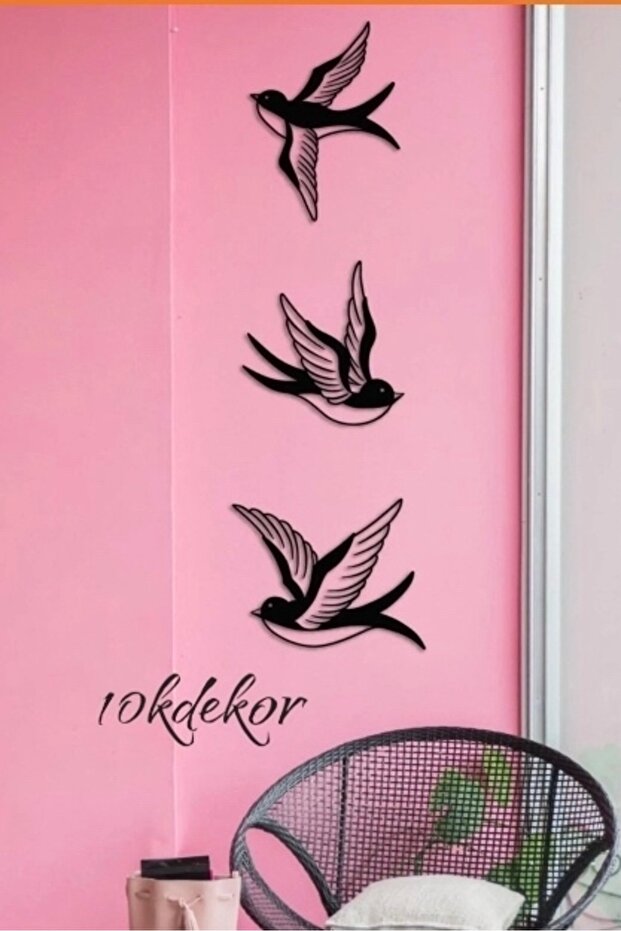 3 lü serçeler  kuş duvar dekoru - 1