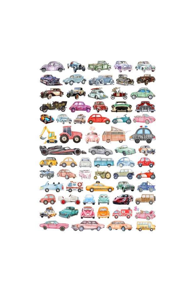 68Pcs Vintage Retro Car Sticker Set - Scrapbook Bullet Journal Sticker Set