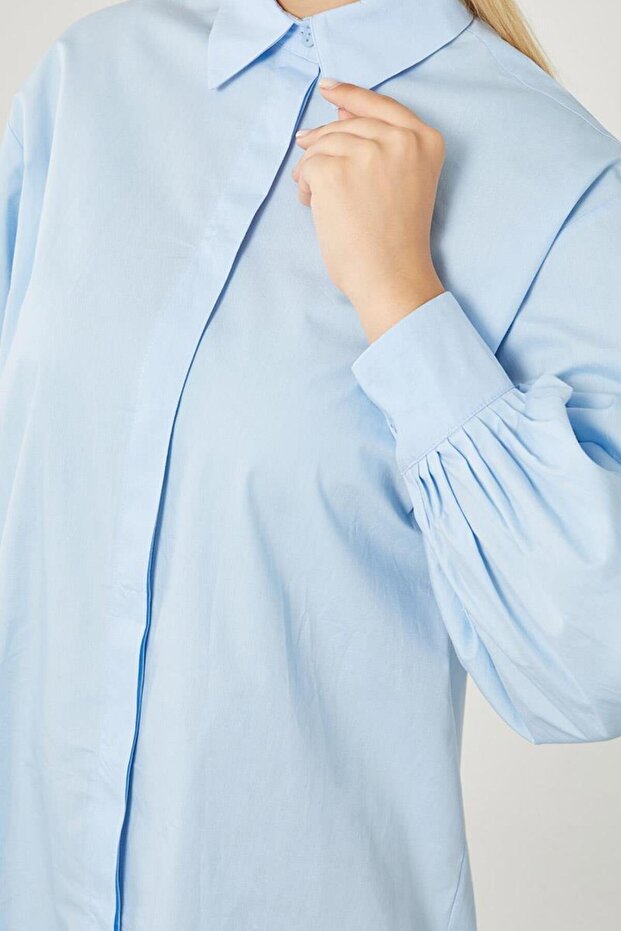 Mavi Oversize Balon Kol Poplin Gömlek - 3