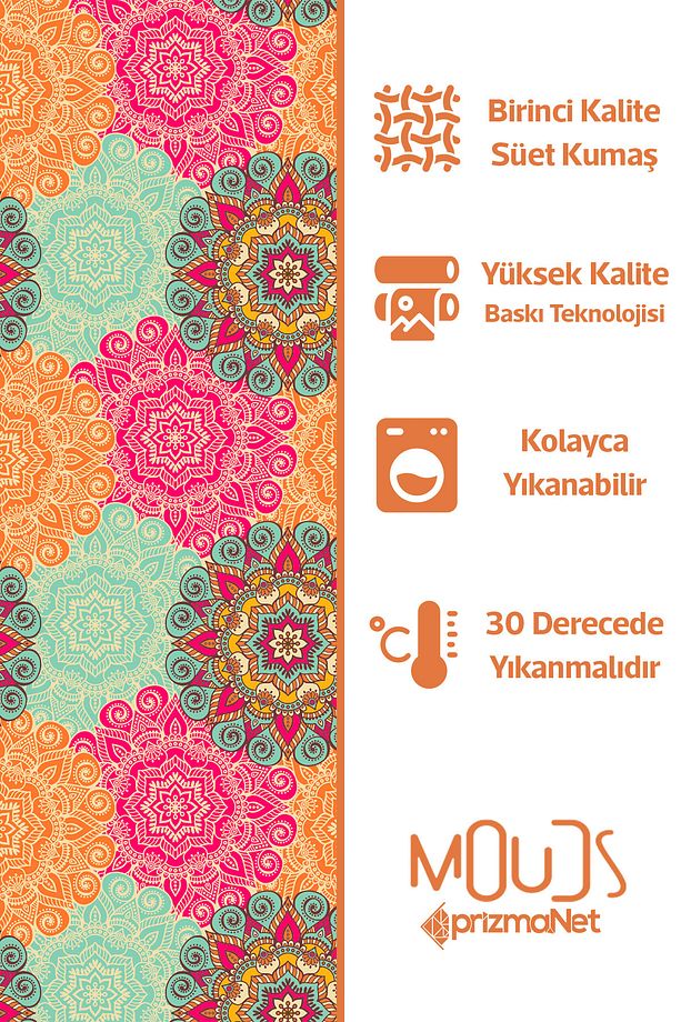 Mandala Desenli Süet Oturma Odası Salon Fon Perde Dijital Baskılı Ekstrafor Büzgü TEK KANAT PRD-1099 - 4