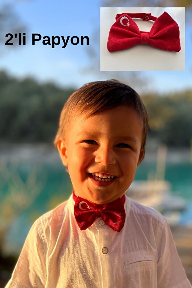 2-Piece Crescent and Star Bow Tie, Red and White Bow Tie, 2 Flag Bow Ties