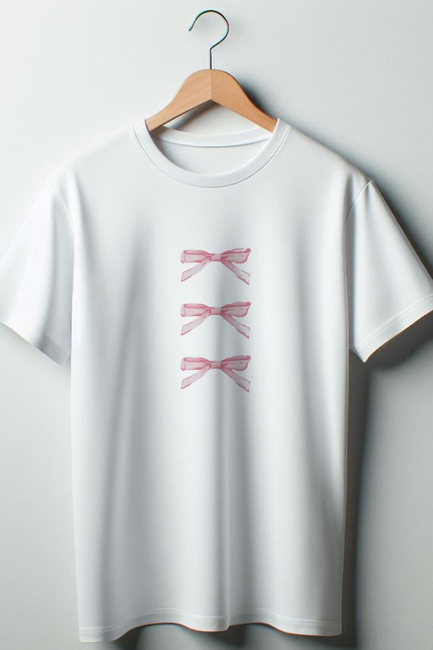 Ribbon Bow Printed Ribbon Coquette 2024 Fashion White Oversize Crew Neck T-shirt