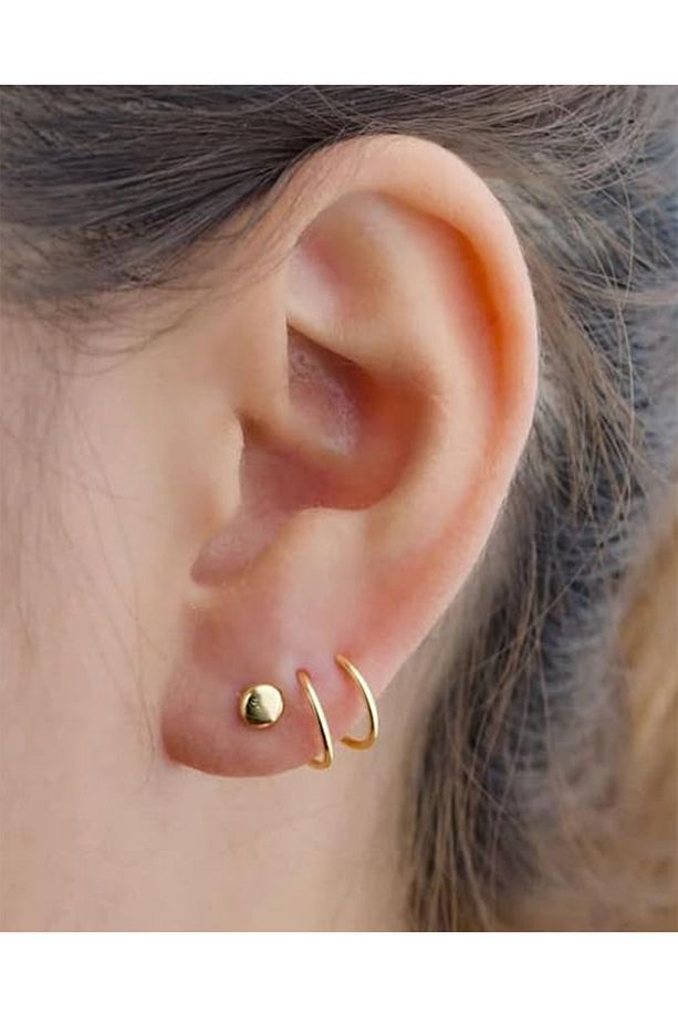 Paslanmaz Kararmaz Tek Delik Çift Görünüm Halka Hızma Küpe Piercing 3 Çift Set, 0,08mm Bar, 8mm Çap - 3
