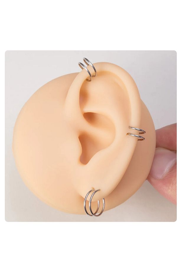 Paslanmaz Kararmaz Tek Delik Çift Görünüm Halka Hızma Küpe Piercing 3 Çift Set, 0,08mm Bar, 8mm Çap - 7