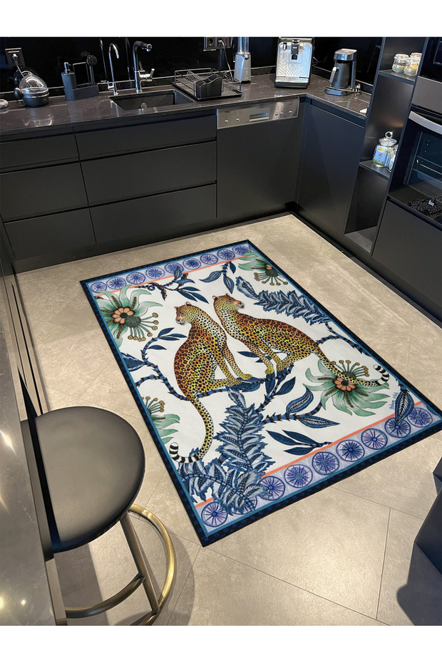 Modern Floral Leafy Cheetah Animal Pattern Decorative Carpet Miravip295