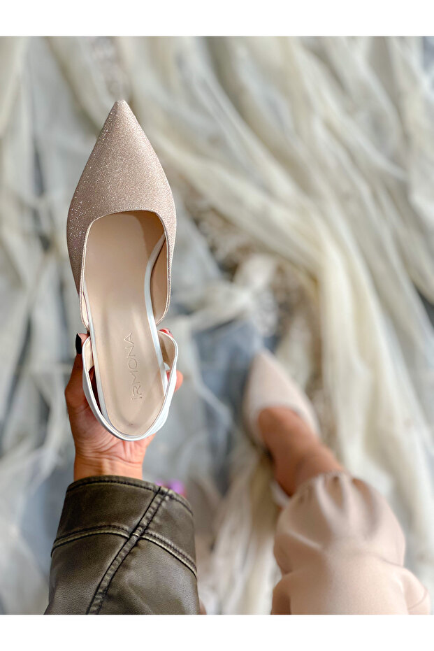 RELA DORE SILVERY WHITE DETAILED HEELED SANDALS SHOES