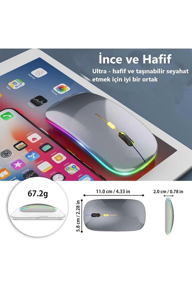 Gri Kablosuz Fare Wireless Mouse 4 Tuşlu Renk Sessiz Tıklama Şarj Edilebilir Mouse - 4