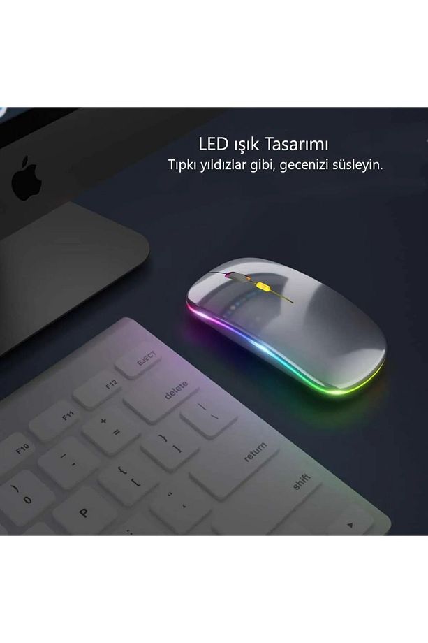 Gri Kablosuz Fare Wireless Mouse 4 Tuşlu Renk Sessiz Tıklama Şarj Edilebilir Mouse - 3