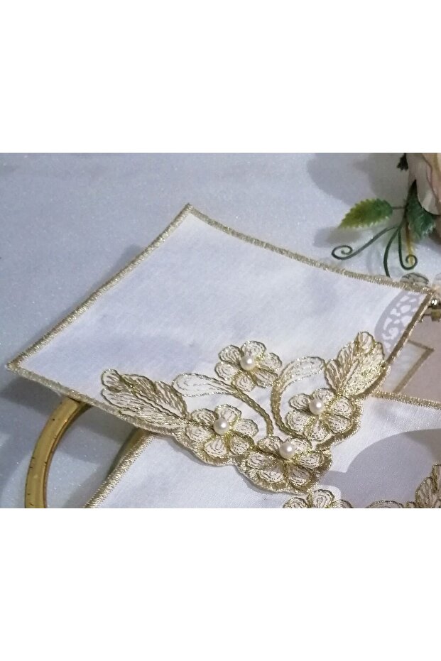 Coffee Side Napkin, Coffee Presentation Napkin, Tray Presentation Napkin, Service Napkin, Cord Working, with Pearls