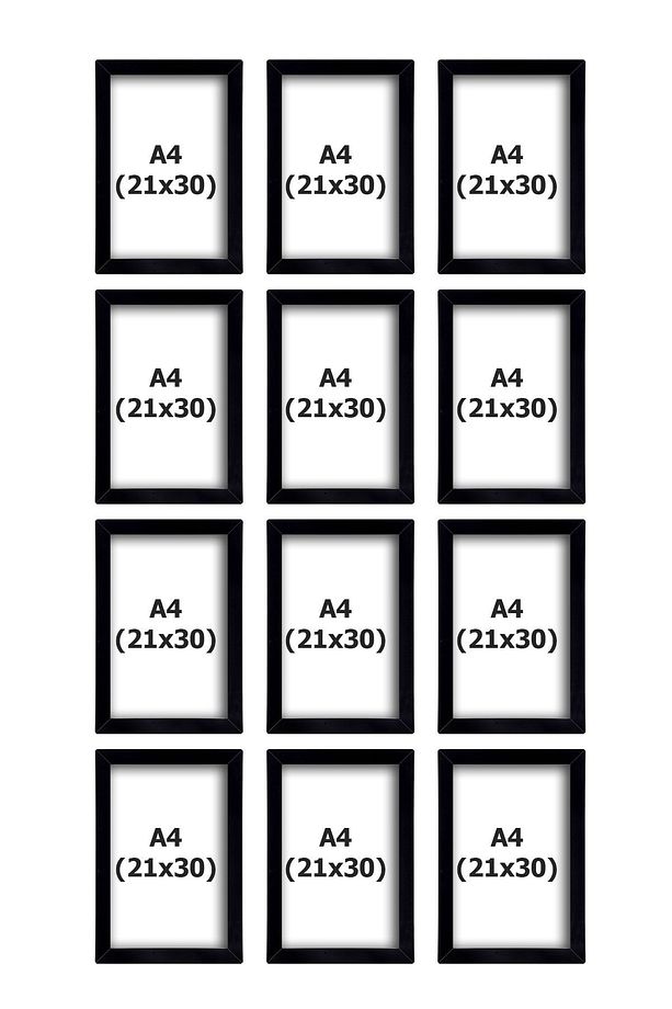 12 Adet 21x30 Çerçeve - Siyah Çerçeve - A4 Çerçeve - Diploma Çerçevesi - Mdf Çoklu Fotoğraf Çerçeve - 4