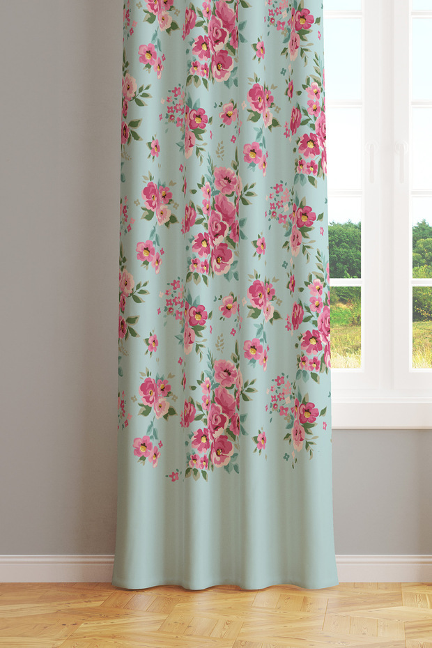 Madame Spring Patterned Suede Living Room Hall Background Curtain Printed Extrafor Drawstring SINGLE WING PRD-1027 - 1