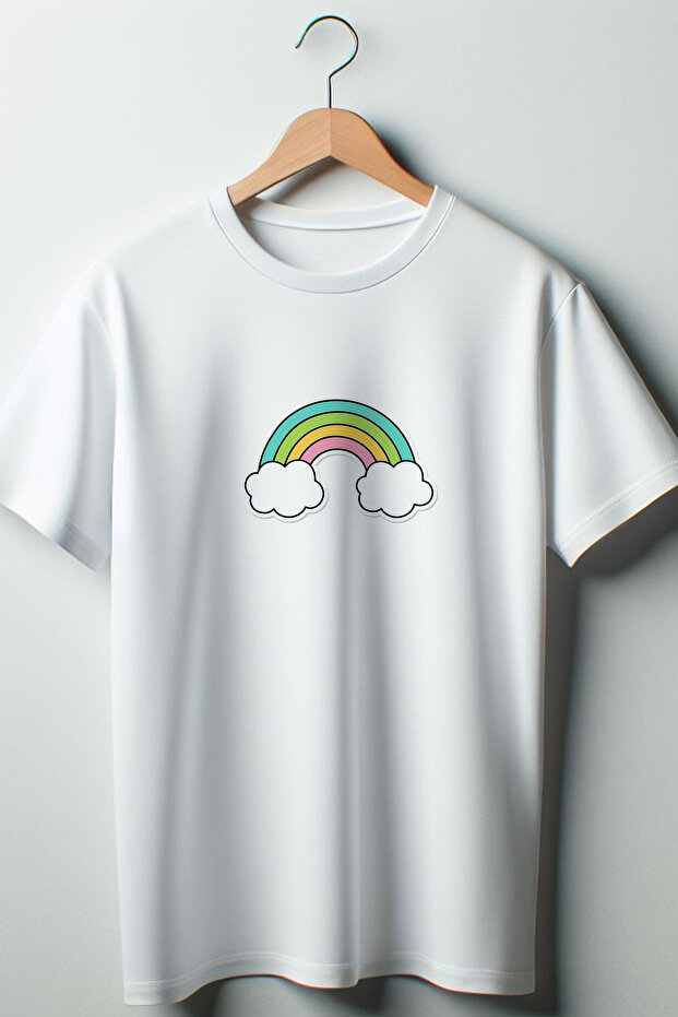 Rainbow Printed Ribbon Coquette 2024 Fashion White Oversize Crew Neck Tshirt