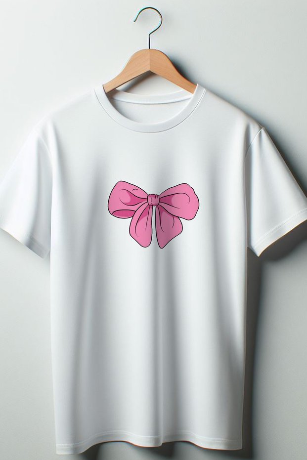 Ribbon Bow Printed Ribbon Coquette 2024 Fashion White Oversize Crew Neck T-shirt