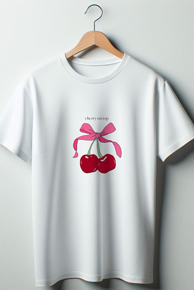 Cherry Printed Coquette 2024 Fashion White Oversize Crew Neck T-shirt