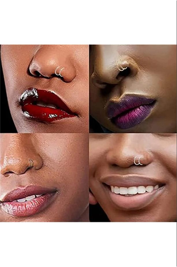 Paslanmaz Kararmaz Tek Delik Çift Görünüm Halka Hızma Küpe Piercing 3 Çift Set, 0,08mm Bar, 8mm Çap - 3