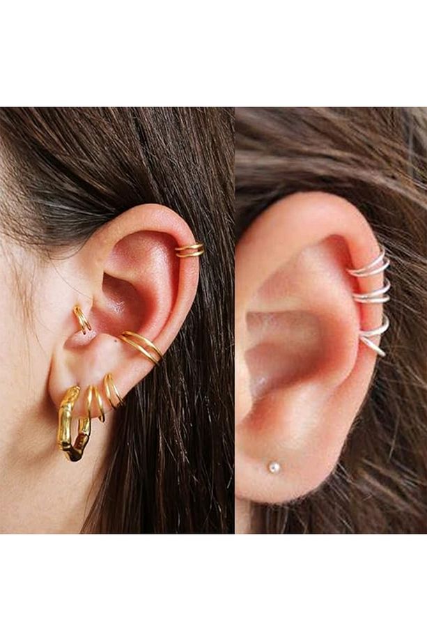 Paslanmaz Kararmaz Tek Delik Çift Görünüm Halka Hızma Küpe Piercing 3 Çift Set, 0,08mm Bar, 8mm Çap - 6