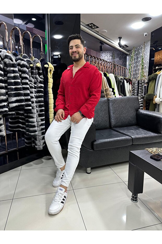 Dokulu Oversize Gömlek Unisex - 1