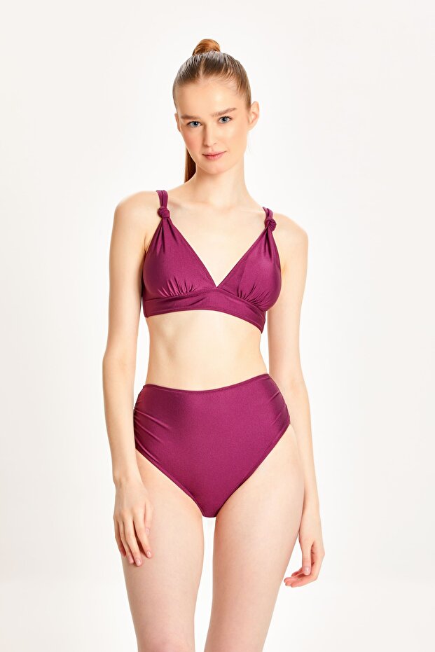 Women's Gathering High Waist Back Adjustable Bikini Set 24S105ST