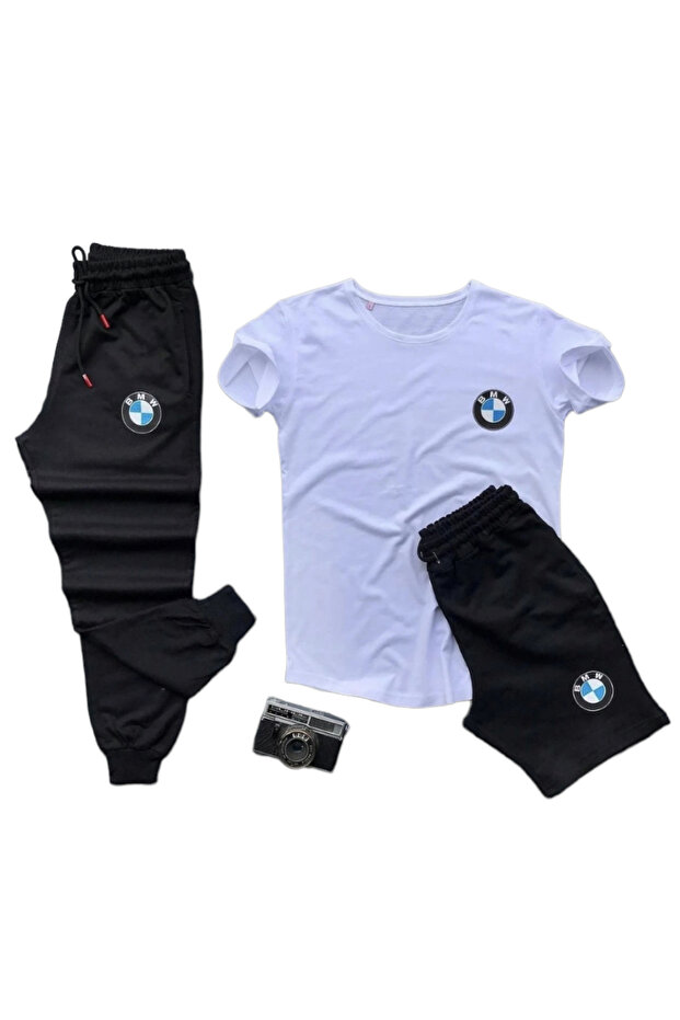 Bmw Printed Unisex Summer T-shirt and Sweatpants 3-piece Set Combination Set