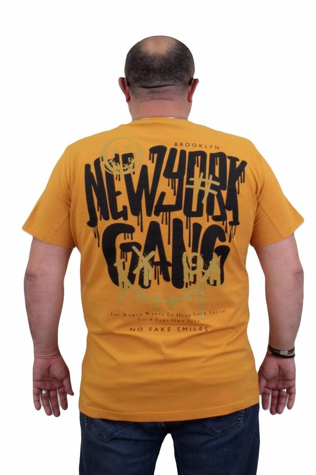 Men's Large Size T-Shirt - Crew Neck, Gang 24132, MUSTARD