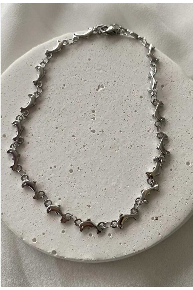 Silver Color Dolphin Figured Steel Anklet