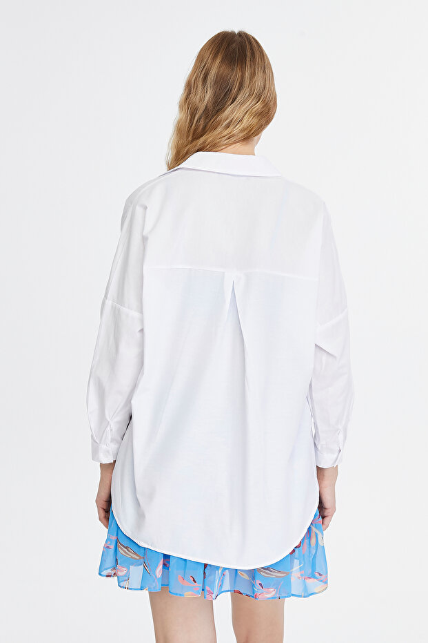 Kadın Basic Uzun Oversize Kalıp Gömlek - 4