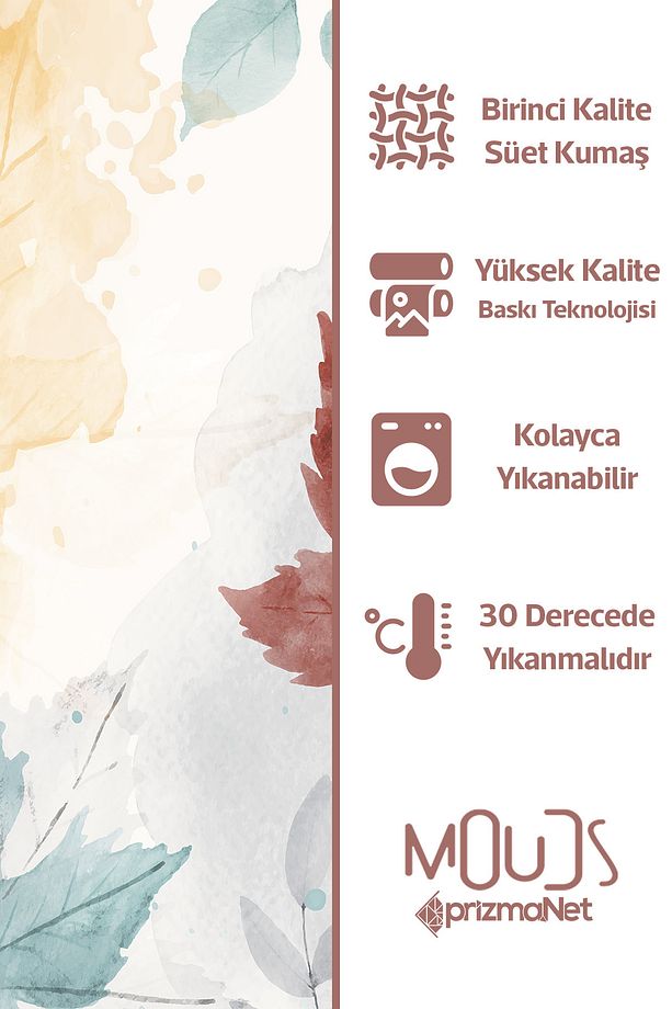 Autumn Leaves Desenli Süet Oturma Odası Salon Fon Perde Baskılı Ekstrafor Büzgü TEK KANAT PRD-1060 - 5