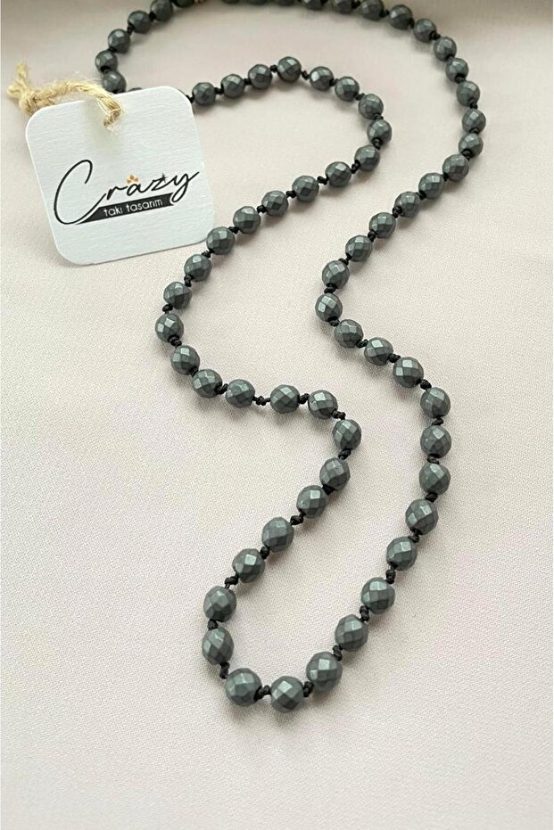 6 Mm Matte Hematite Stone Unisex 70-80 Cm Long Knotted Necklace