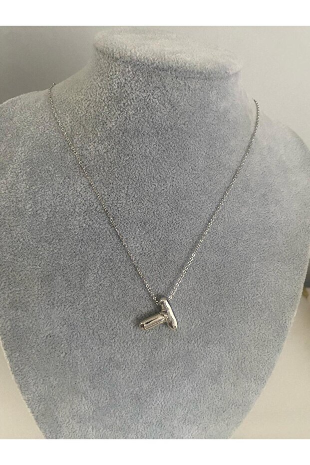 T Letter Silver Color Balloon Pendant,High Letter Necklace