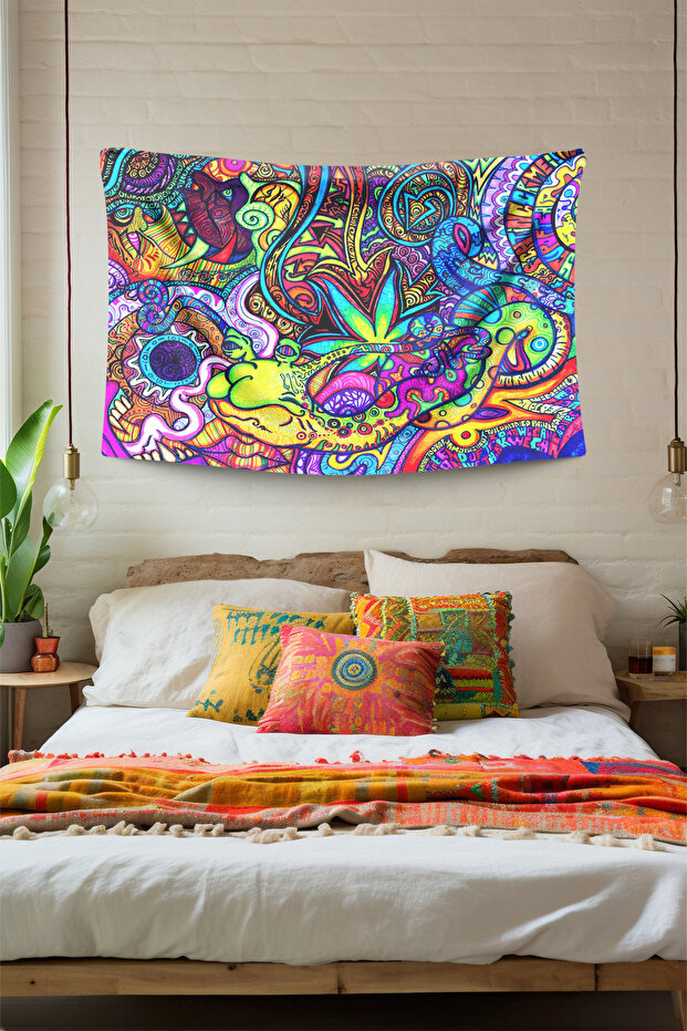 Duvar Örtüsü Duvar Halısı Dijital Baskı Tapestry "psychedelic Tapestry" - Kolay Askı Uygulaması - 3
