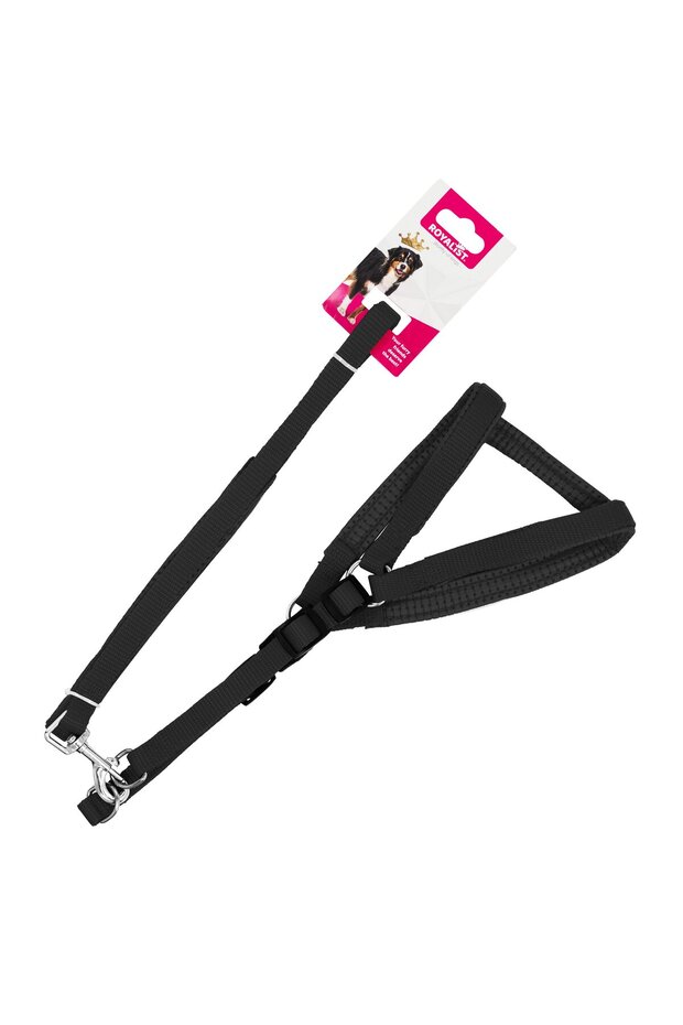 BLACK Large Size Soft Textured Chest Collar and Travel Strap Set 2.5 cm x 120 cm (50cm chest)