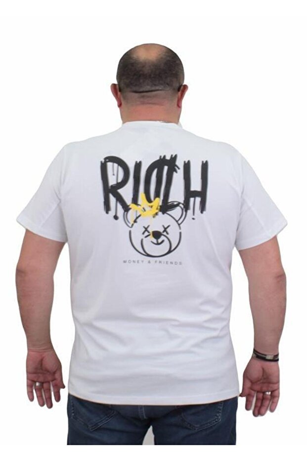 Men's Large Size Crew Neck T-Shirt Rich 24134 WHITE