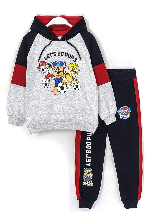 Paw Patrol Baskılı Reglan Kol Kapüşonlu Uzun Kollu Erkek Çocuk Eşofman Takımı 2-8 Yaş Gri Lacivert - 1