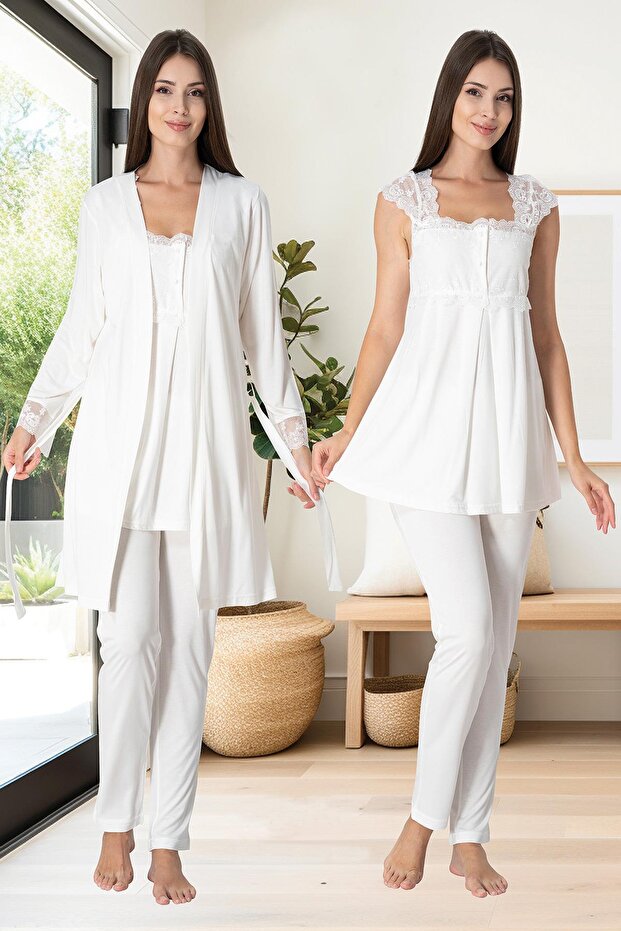 Women's Ecru Lace Summer Cotton Combed Cotton