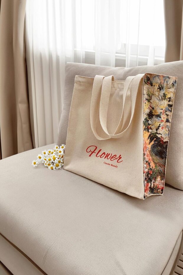 Flower Basic Tote Bag Kanvas Çanta - 1