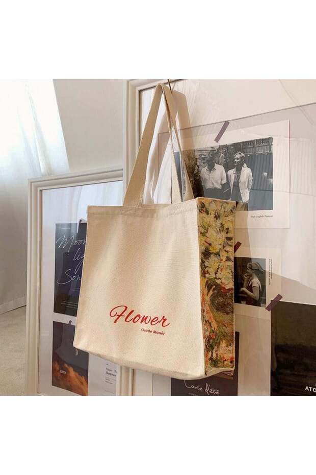 Flower Basic Tote Bag Kanvas Çanta - 8
