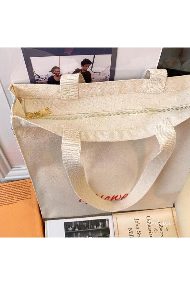 Flower Basic Tote Bag Kanvas Çanta - 6