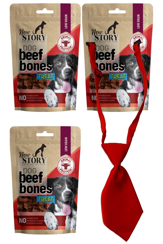 Sığır Etli 3x80gr Yumuşacık Kemik Köpek Ödül Maması  Küçük Irk Kravat 10x4cm Kırmızı - 1