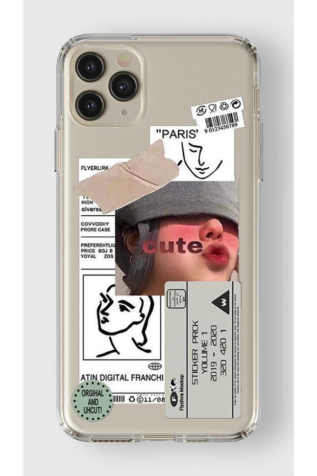 حافظة شفافة مطبوعة بتصميم ملصق لطيف متوافقة مع هاتف Iphone 11 Pro Max