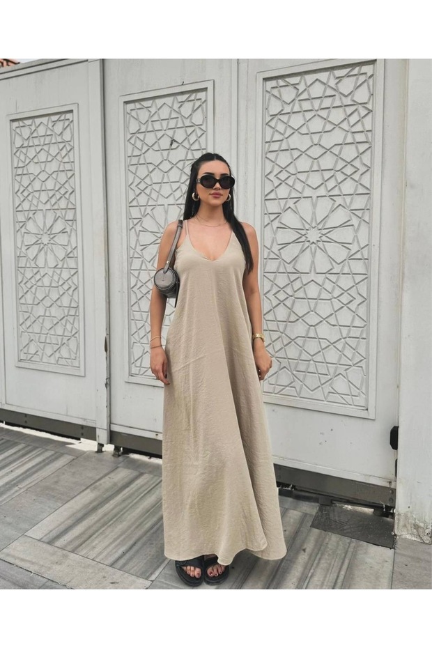 Keten Maxi Elbise - 5