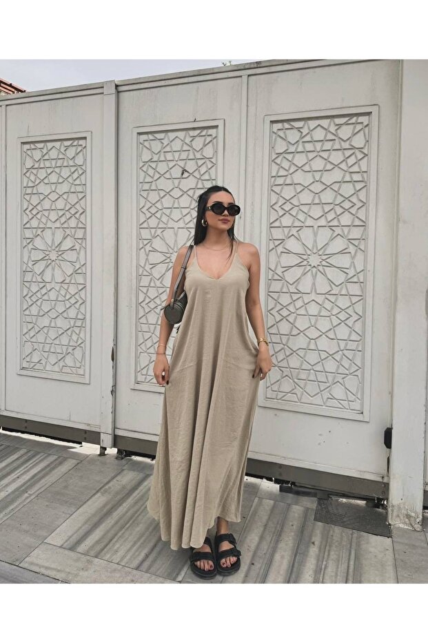 Keten Maxi Elbise - 1