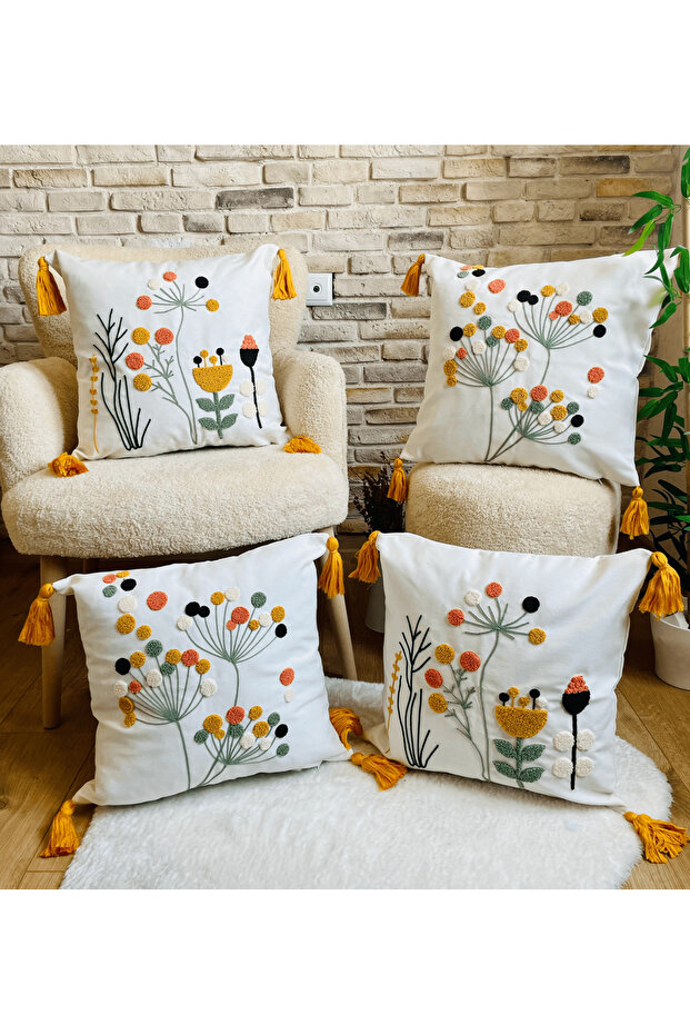 Home Design 4-Piece Combination Punch Embroidered Throw Pillow Cover (panch)