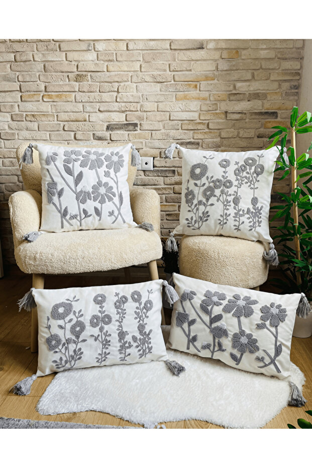Home Design 4-Piece Combination Punch Embroidered Throw Pillow Cover (panch)