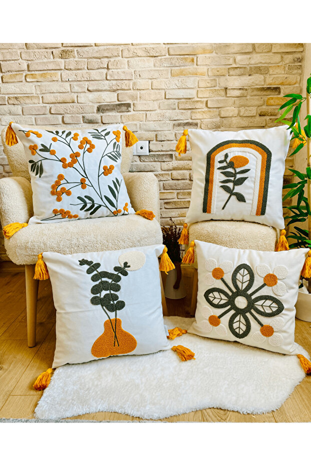 Home Design 4-Piece Combination Punch Embroidered Throw Pillow Cover (panch)