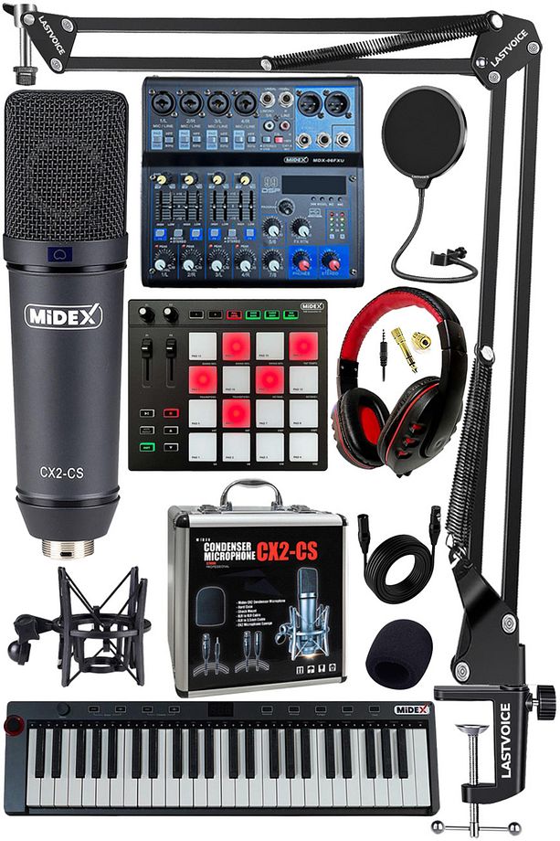 Stüdyo Ekipmanları Midi Live Paket-6 Ses Kartlı Mikser Midi Klavye CX2 Mikrofon Kulaklık Controller - 1