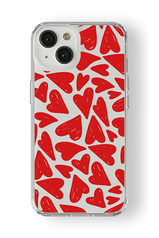 حافظة شفافة مطبوعة بتصميم قلوب حمراء متوافقة مع هاتف آيفون 14 - 1